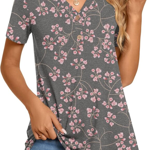 BISHUIGE Floral Print Women's Blouse – Casual V-Neck Top - Picture 4 of 4